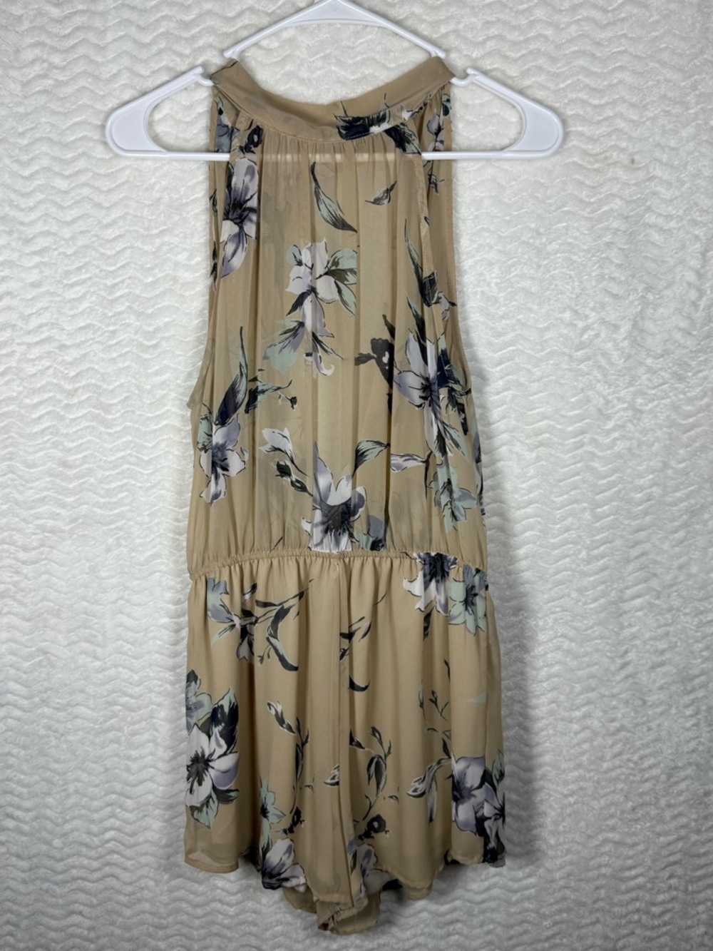 audrey 3 + 1 Beige Floral Halter Mini Romper. Beach wear or dinner 🧡😎